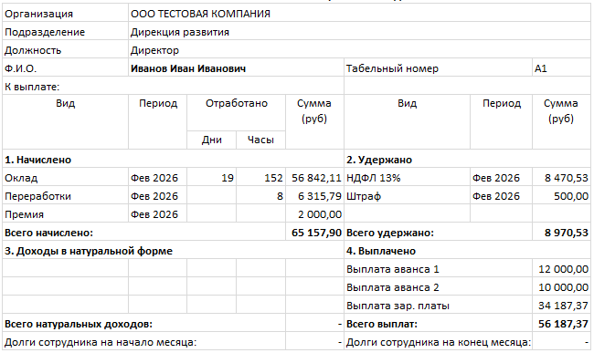 Формирование расчетных листов